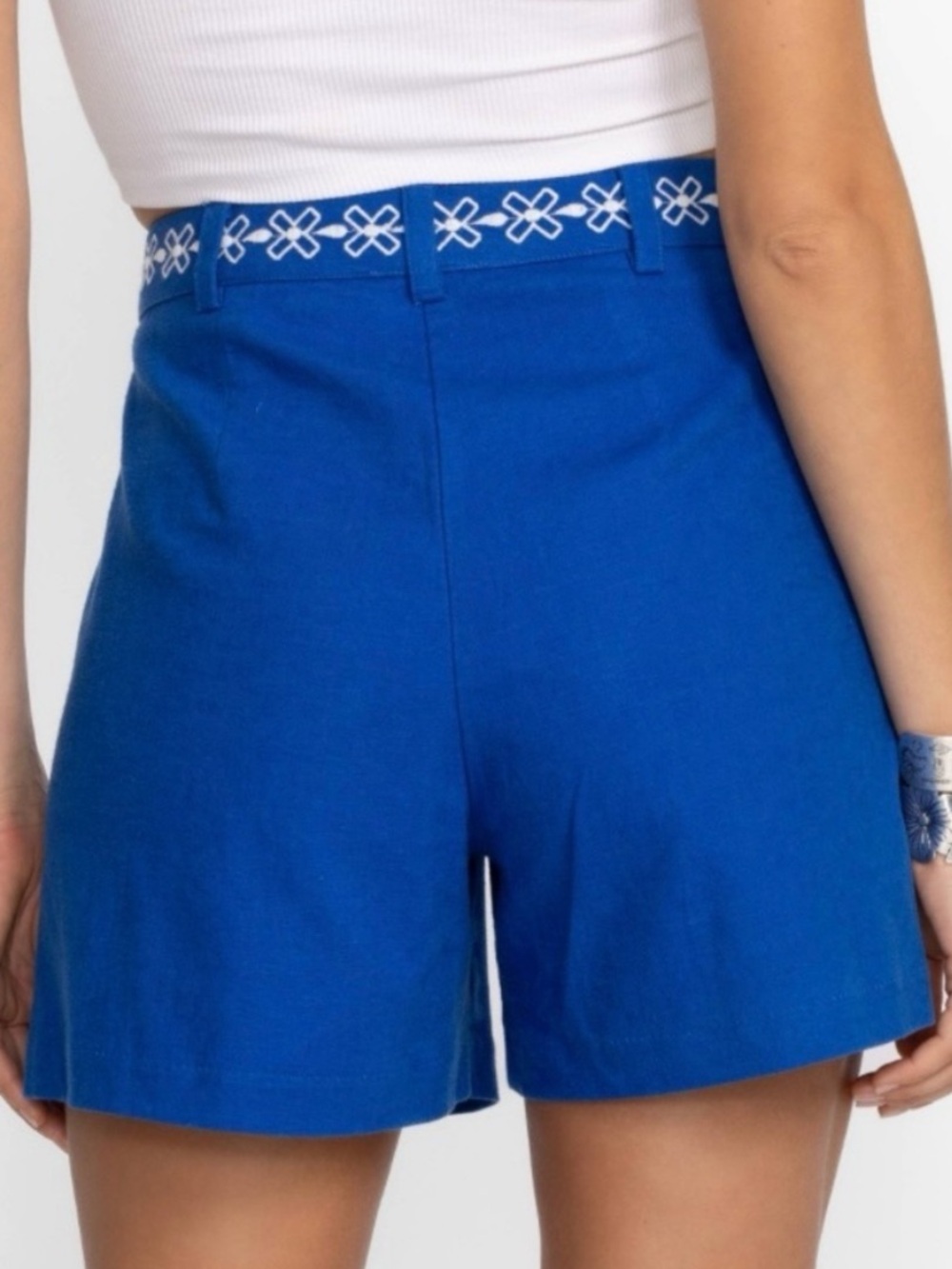 NWT XL Johnny Was Royal Blue Embroidered High-Waist Shorts - Picture 2 of 7